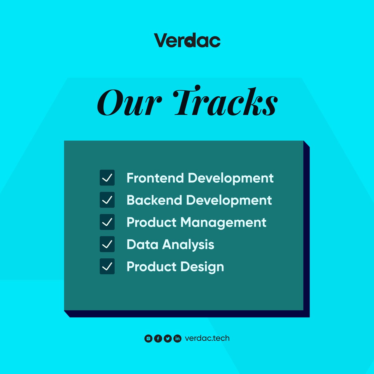 VerdacTech's tweet image. Which of these are you interested in learning before the end of the year? 

Leave a comment below 👇 

#verdactech #verdactechrebrand #productdesign #datascience #softwareengineering #productmanagement