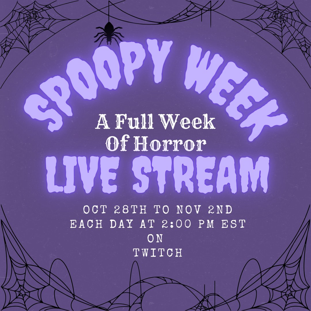 I'm Switching to Dailey Livestreams starting with what I dub
" SPOOPY WEEK "
An entire week of playing horror games for Halloween 
Come and enjoy Fright an Laughter 
#HorrorStories #HorrorThriller #HorrorGames #twitchgamer #twitchgaming #gamer #halloween2024 #spookytober