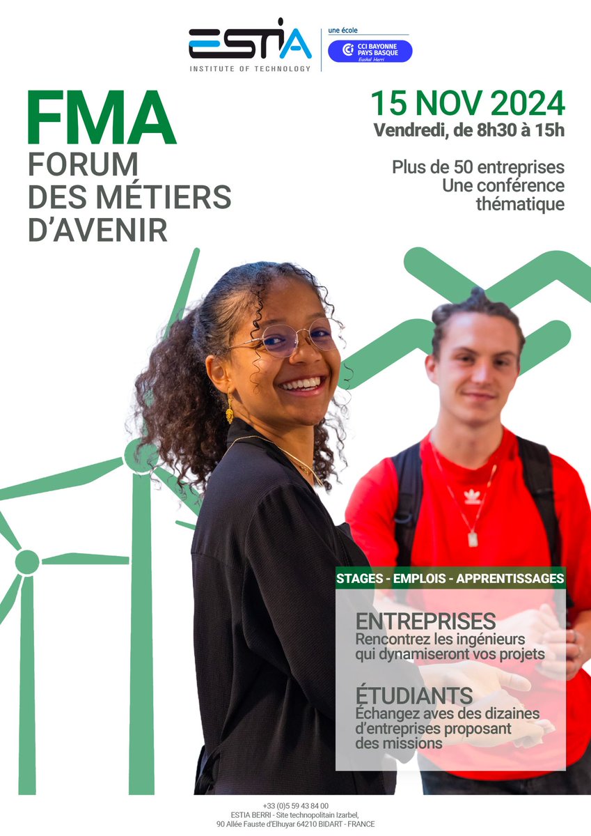 Participez au Forum des Métiers d'Avenir pour recruter vos talents de demain ! Le FMA est un événement incontournable à l'ESTIA qui permet de présenter son entreprise, proposer ses offres et rencontrer un maximum de candidats pertinents. Infos 👉
bayonne.cci.fr/evenement/foru…