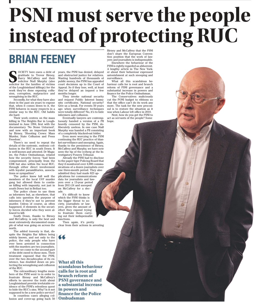 “Society here owes a debt of gratitude to Trevor Birney, Barry McCaffrey and their solicitor Niall Murphy (also solicitor for the families of victims of the Loughinisland killings) for the work they’ve done exposing collusion, corruption, malpractice and wrongdoing in the RUC.”