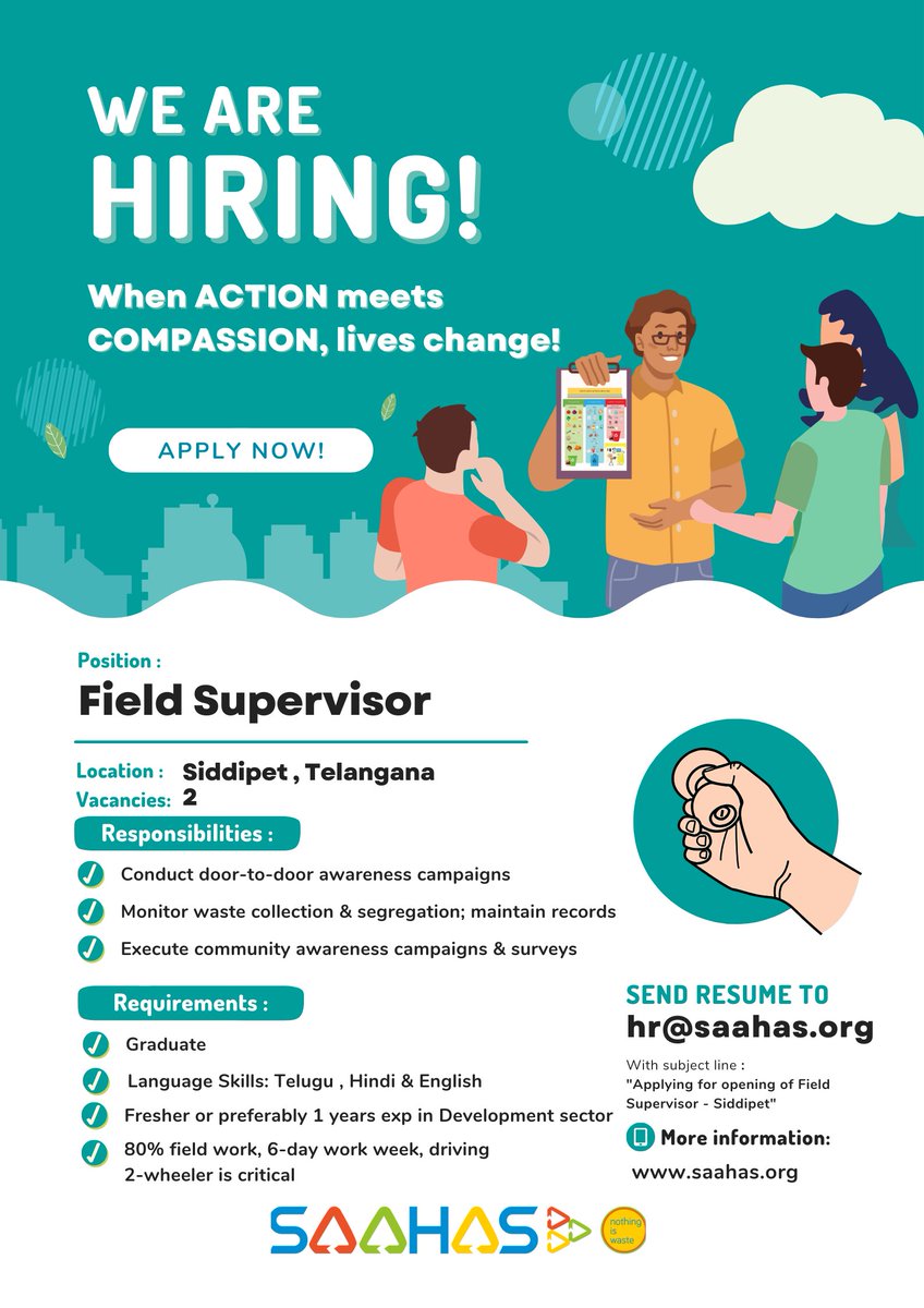 saahas_ngo's tweet photo. We are actively hiring for our projects at Telangana for the role of ๐ฃ๐ฟ๐ผ๐ท๐ฒ๐ฐ๐ ๐๐ผ๐ฟ๐ฑ๐ถ๐ป๐ฎ๐๐ผ๐ฟ and ๐๐ถ๐ฒ๐น๐ฑ ๐ฆ๐๐ฝ๐ฒ๐ฟ๐๐ถ๐๐ผ๐ฟ.
#JobOpening #Hiring #Vacancy #JobAlerts #Telangana #Socialworkjobs #Jobs #HiringNow #CareerOpportunity #NowHiring #FieldSupervisor #Join https://t.co/oERgPNIRm9
