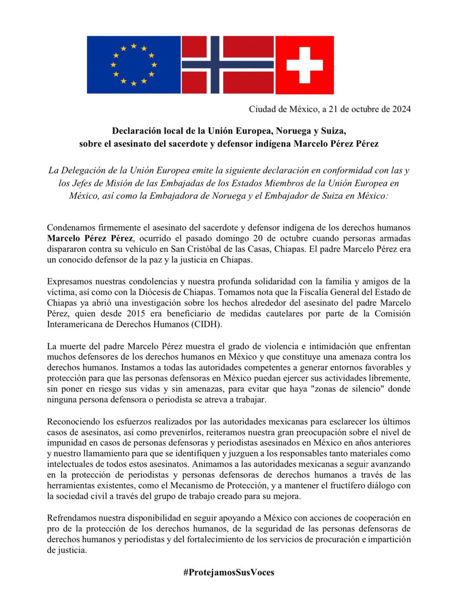 CONDENAN EJECUCIÓN DEL DEFENSOR DE DERECHOS HUMANOS Y SACERDOTE JTATIK MARCELO PÉREZ PÉREZ

• Exigimos verdad, justicia y medidas de protección para todas las personas defensoras de derechos humanos en Chiapas.
 
Nota completa: facebook.com/share/p/5mXYiZ…

#Chiapas #Nacional #México