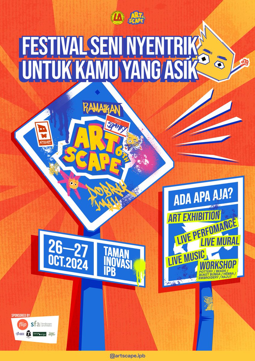 hanipwelah's tweet photo. ⚠️ [H-3 ARTSCAPE 6TH] 😱
emang ada acara apa aja sih⁉️
exhibition | live music | live mural |workshop

🗓️ 26-27 Oktober 2024
📍Taman Inovasi IPB Dramaga 
See you at Artscape 6th!😉👋🏻 

#Artscape6th
#ArtExibition
#ArtFestival
#DobrakImaji
#KabinetAing
#TetapPalingJitu
#HimaskapIPB https://t.co/xb32dpEa4M