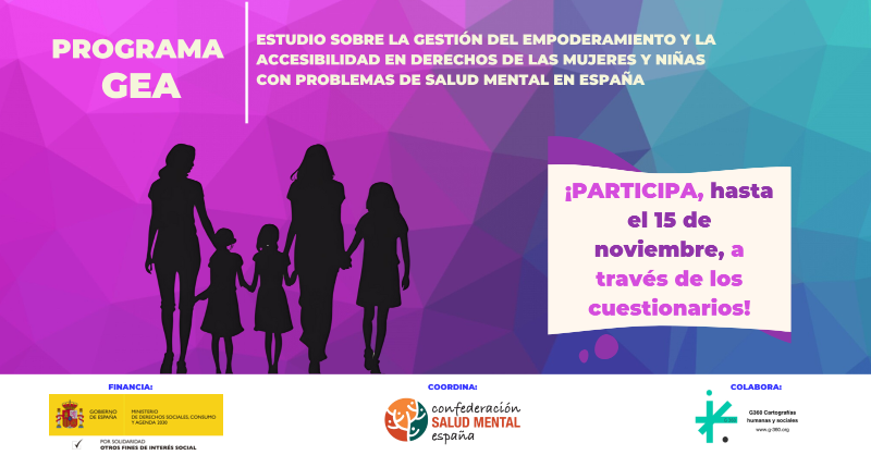 consaludmental's tweet photo. 🟣 ¡¡¡ATENCIÓN!!! Últimos días para participar en #programaGEA 🟣
🤳🏿 Hasta este viernes 15 de noviembre puedes responder a los cuestionarios dirigidos a niñas, adolescentes y mujeres con problemas de #SaludMental, así como familiares y profesionales que trabajan con ellas ⬇️