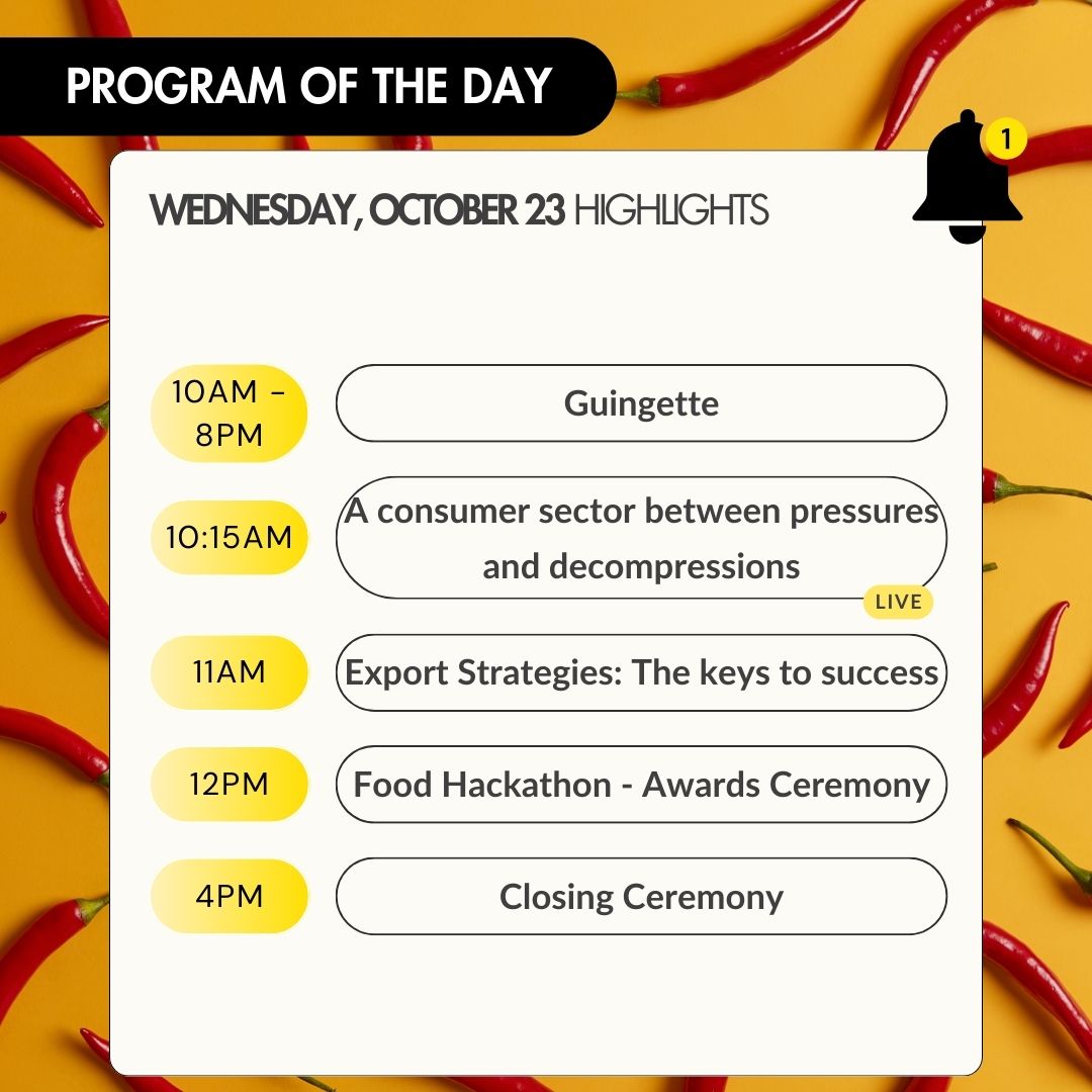 sial_paris's tweet image. 𝗟𝗮𝘀𝘁 𝗱𝗮𝘆 𝗼𝗳 𝗦𝗜𝗔𝗟 𝗣𝗮𝗿𝗶𝘀 𝟮𝟬𝟮𝟰! 🍋
Discover our selection of talks and animations.
For the complete programmation, follow the link here 👉shorturl.at/UmJ0G
#SIALParis #Programmation