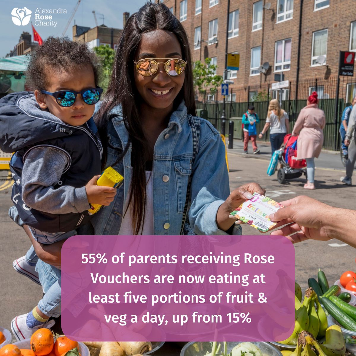 Alexandra Rose Charity (@alexrosecharity) on Twitter photo Rose Vouchers help to increase the amount of fruit and veg the whole family eats, with 55% of parents receiving Rose Vouchers telling us they now eat at least 5 portions of fruit & veg a day, up from just 15% eating this amount. Rose Vouchers help to increase the amount of fruit and veg the whole family eats, with 55% of parents receiving Rose Vouchers telling us they now eat at least 5 portions of fruit & veg a day, up from just 15% eating this amount.