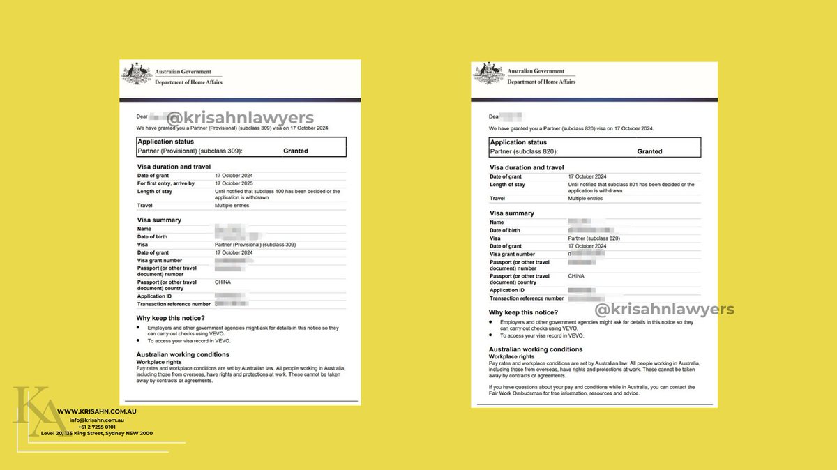 krisahnlawyers's tweet image. Successful Partner Visa Grants 🎉
On 17 October 2024, we celebrated a major achievement at Kris Ahn Lawyers—both Subclass 820 and Subclass 309 visas were approved for two couples on the same day! ✨ #partnervisa #Subclass820 #Subclass309 #MigrationLawyers #AustraliaImmigration