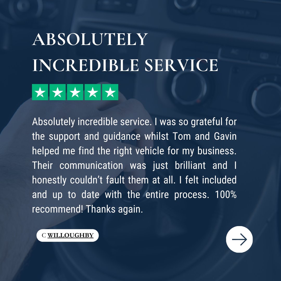 🌟 “Absolutely incredible service. Tom &amp; Gavin helped me find the right vehicle for my business. Communication was brilliant, couldn’t fault them at all. 100% recommend!” - C. Willoughby

Thanks for the 5-star review! 🚗 #5StarReview #CustomerFeedback #Trustpilot #VehicleExperts