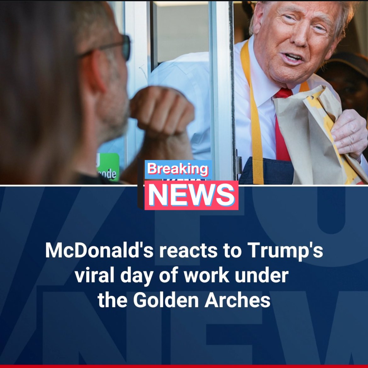 Vimal_VibeHub's tweet photo. 🍔 Breaking News! 🍔 When asked about former President Trump's visit, the fast-food giant stated, "We viewed it through one of our core principles: inclusivity for all." 🌟 #Trump #KarimePindter https://t.co/Ir01aF44yT