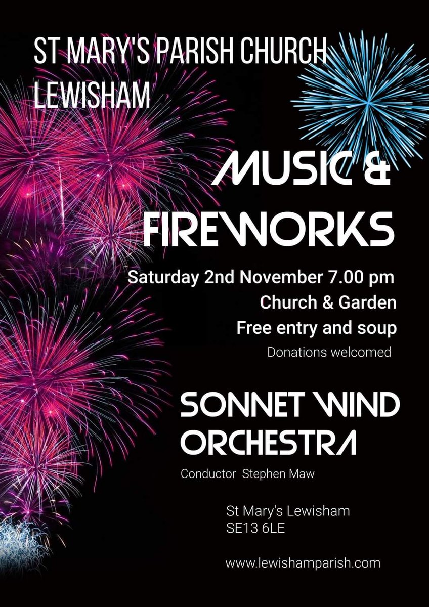Enjoy some FREE fireworks during half term at St Mary's Church - Saturday 2nd November starting 7pm <a href="/lewishamparish/">St Mary's Church</a>