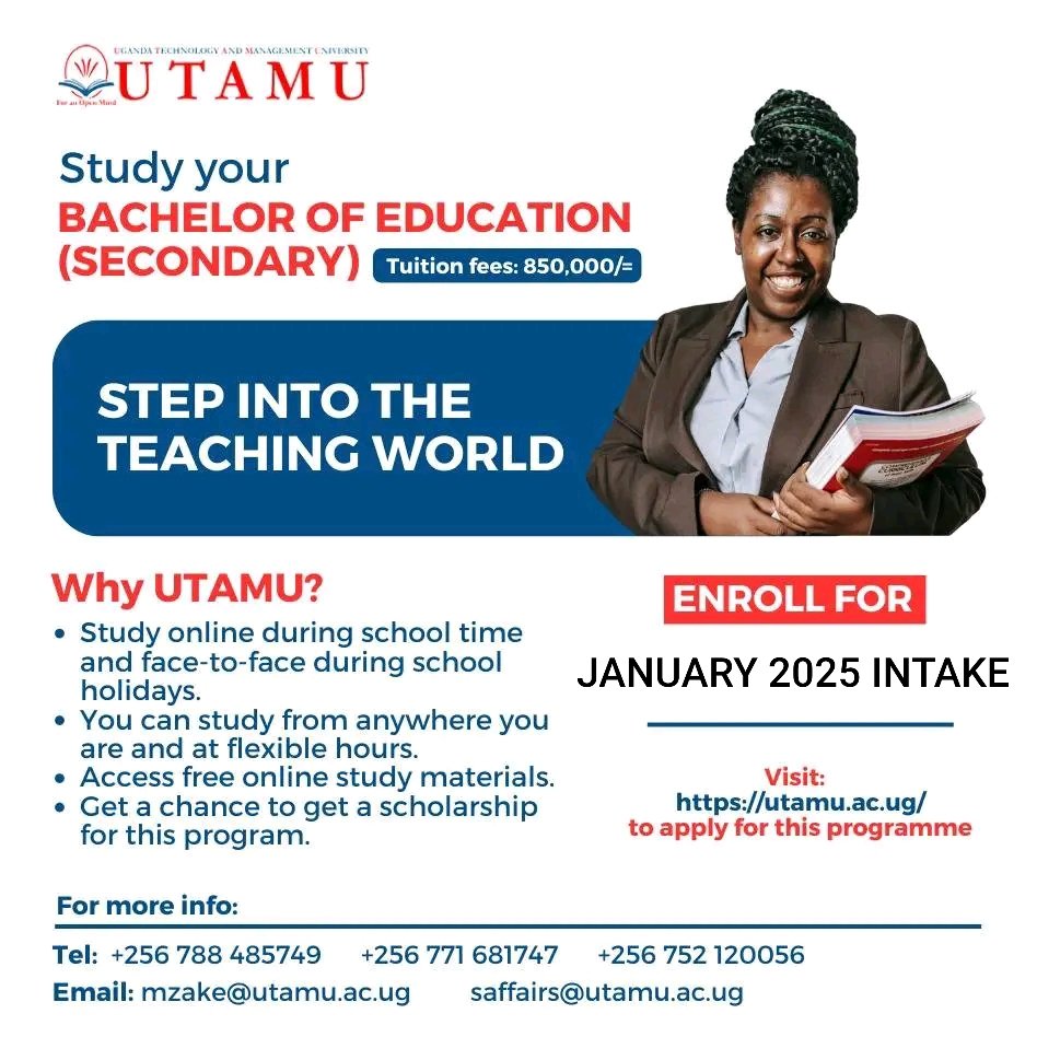 "We don’t just give students an education and experiences that set them up for success in a career. We help them succeed in their career – to discover a field they’re passionate about and dare to lead it." Maureen Twikirize, 
A.R

Click the 🔗: utamu.ac.ug/admissions/app…………