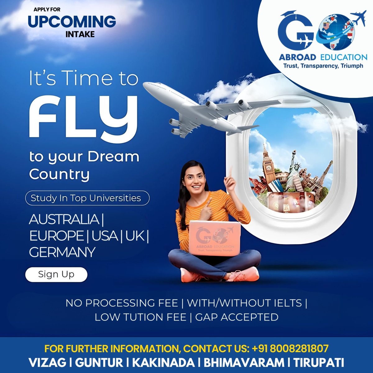 abroad40492's tweet image. ✈️It's Time to FLY to Your Dream Country!🌏

🌟Study in Top Universities Across:
AUSTRALIA | EUROPE | USA | UK | GERMANY
🎓 Why Choose ABRDAS?
✅ No Processing Fee
✅ With/Without IELTS
✅ Low Tuition Fees
✅ Gap Accepted

+91 8008281807

#StudyAbroad #DreamUniversity #FlyAbroad