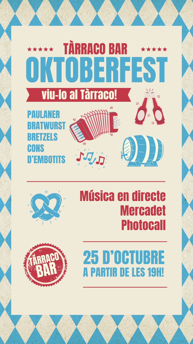 Divendres 25, OKTOBERFEST al TÀRRACO BAR!
Vindràs???