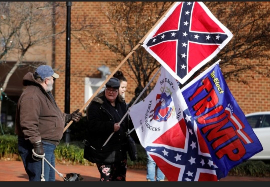 eddsmitty's tweet photo. For the Black men &amp; women who are considering voting for the felon: 

Explain to everyone why you want to take sides with people who carry the flag of the Confederacy- a symbol of Black enslavement.

You are giving our ancestors the middle finger by doing that. 

Seriously.🙄 https://t.co/XsxV4En6C8