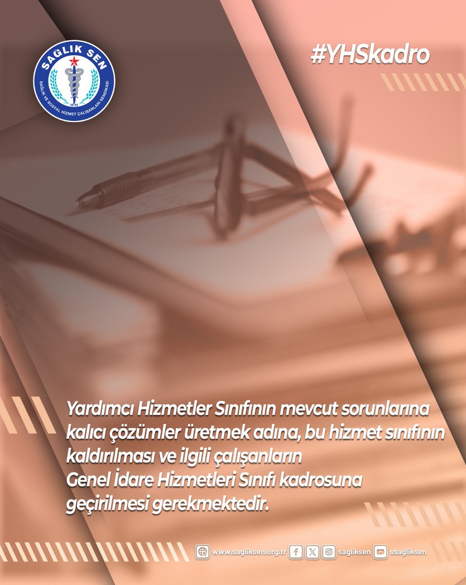 Yardımcı hizmetler sınıfının mevcut sorunlarına kalıcı çözümler üretmek adına, bu hizmet sınıfının kaldırılması ve ilgili çalışanların genel idare hizmetleri sınıfı kadrosuna geçirilmesi gerekmektedir.
#YHSkadro