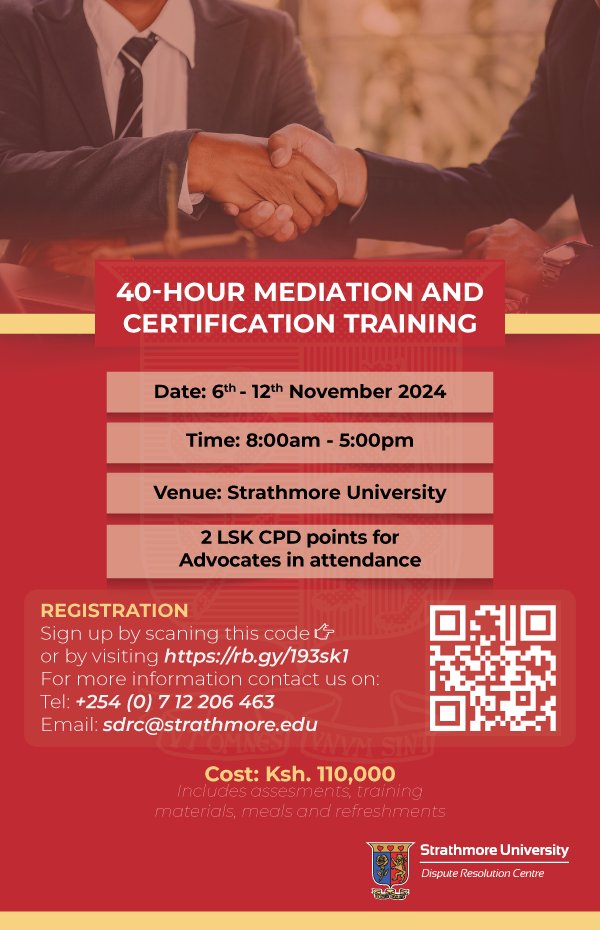 Last Call for Registration! 🚨
Don't miss your chance to join our final 40-hour Mediation and Certification Training of the year! Limited spots are available—secure yours today and take your mediation skills to the next level. 🌟
Register now: rb.gy/193sk1