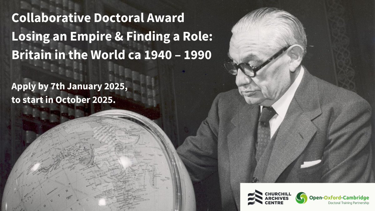Churchill Archives Centre (@chuarchives) on Twitter photo 📢 Applications are open for our first Collaborative Doctoral Award, 'Losing an Empire & Finding a Role: Britain in the World ca 1940-1990'.
🗺️ Work with Dr Luc-André Brunet at <a href="/OpenUniversity/">The Open University</a> & use our collections!
➡️ Find out more and apply: buff.ly/40fCKDY
<a href="/OOCDTP/">Open-Oxford-Cambridge DTP</a> 📢 Applications are open for our first Collaborative Doctoral Award, 'Losing an Empire & Finding a Role: Britain in the World ca 1940-1990'.
🗺️ Work with Dr Luc-André Brunet at <a href="/OpenUniversity/">The Open University</a> & use our collections!
➡️ Find out more and apply: buff.ly/40fCKDY
<a href="/OOCDTP/">Open-Oxford-Cambridge DTP</a>