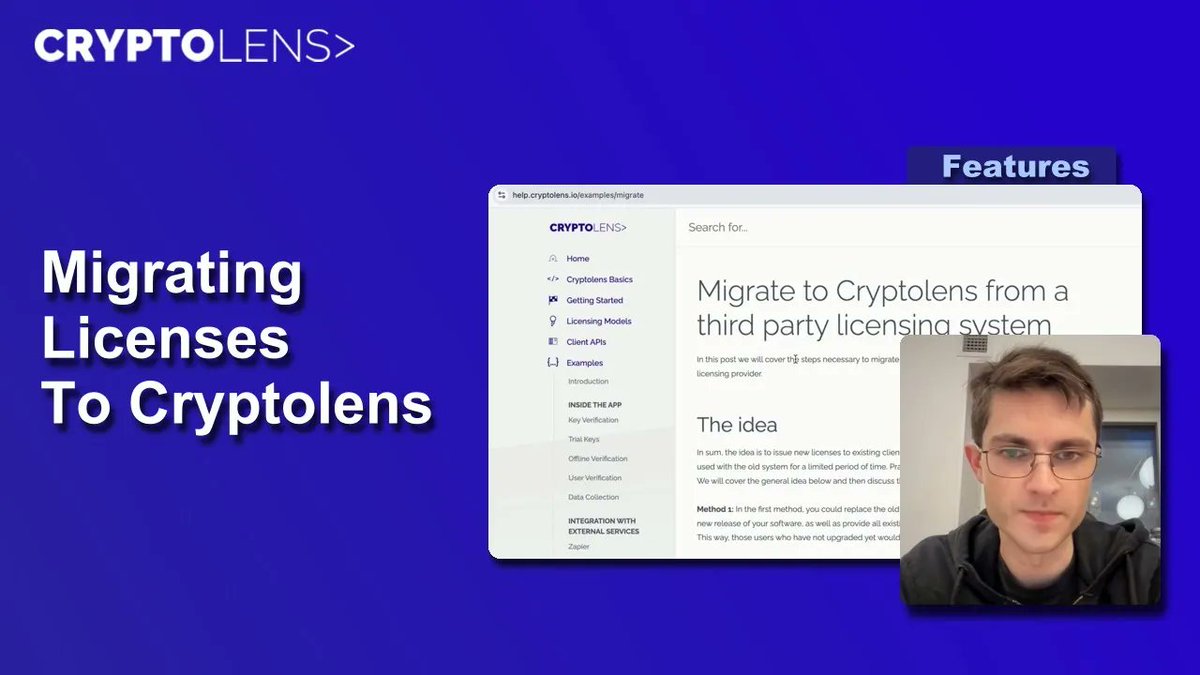 cryptolens's tweet photo. 🔑 Migrating Software Licenses to Cryptolens 🔑

Whether you have an internal software licensing solution or work with another third-party provider, migrating your software licenses to Cryptolens is effortless!

🎬 https://t.co/SJkWXh9nkn

Check out our video to learn how! https://t.co/UOX64pA3UF