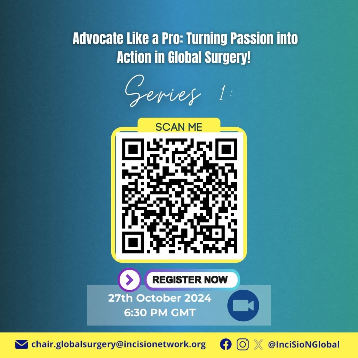 InciSioNGlobal's tweet photo. Join us for Countdown to #UHC2024! 🚀 Advocating Like A Pro: Turning Passion into Action in #GlobalSurgery.

First series happening on🗓️ Oct 27th, Sunday | ⏰ 18:30 GMT

Register now🔗 at https://t.co/nwpzYyle4a

#YouthLeadershipForHealth #TheFutureOfTheOR #UHC2024 https://t.co/wcXC1GlJck