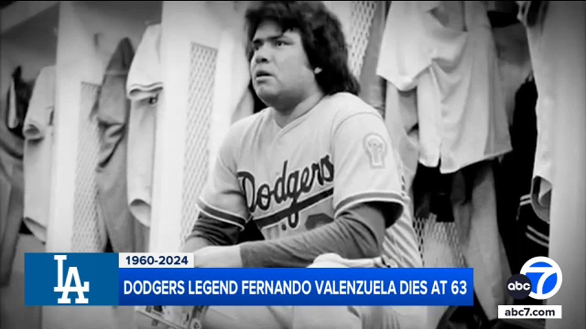 ABC7's tweet photo. REMEMBERING A LEGEND: Tributes pour in after death of Dodgers icon Fernando Valenzuela. Emotional reactions from fans - now on ABC7 https://t.co/ZH96kkeqd6 https://t.co/TbN1FmqbZb