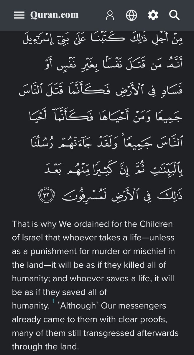 Terminator9116's tweet photo. @DohMeh1 @tswkiix @marblehedsrcunt @vojovnikYHWHya @RDRRemastered @FCB_Dab On the other hand you explain this. Killing 1 innocent life is equivalent to killing all of humanity. Don't think they tell u that in the media do they. https://t.co/L3bMe6CFE3