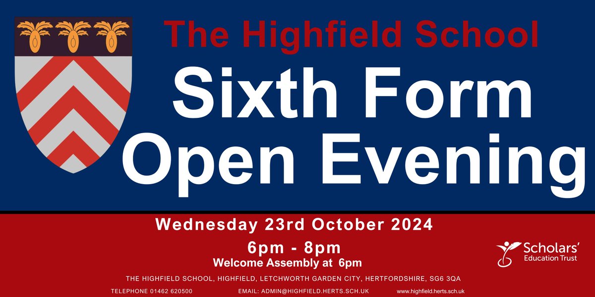 Tonight we are hosting our Sixth Form Open Evening. There is still time to book online - please click the link below:
highfieldschool.applicaa.com/events/2
