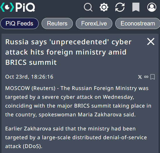 PiQ on X: "💻🇷🇺 Russia hit by 'unprecedented' cyber attack targeting foreign ministry amid BRICS summit Full Story → https://t.co/5bWk3o0bqC https://t.co/QG3WzCvd4O" / X