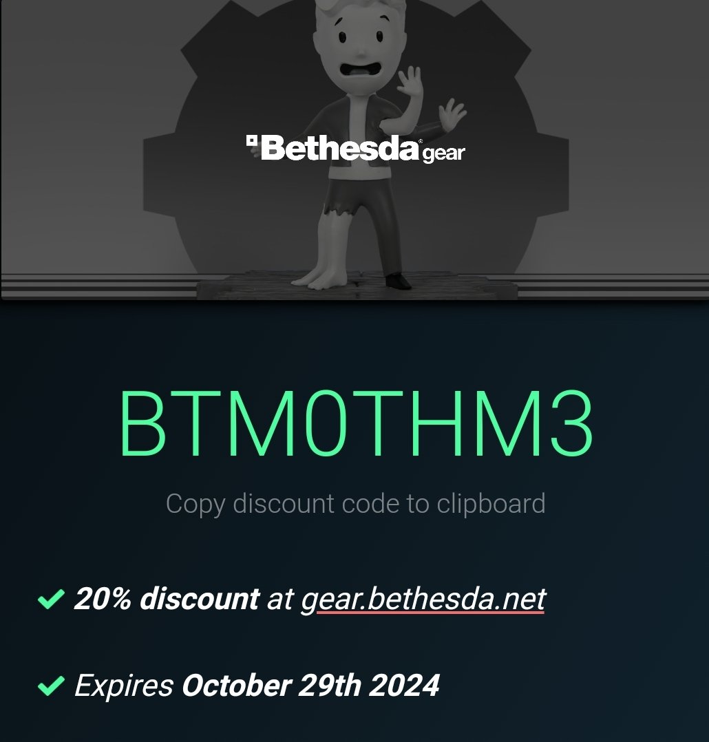 HURRY GEAR IS GOING FAST!!
🙏 PLEASE USE MY AFFILIATE LINK 🙏
➡️ gear.bethesda.net/?ref=bb-gdr2py
➡️ Use code BTM0THM3 to get an EXTRA 20% off!
*Does NOT work on pre-order items and certain sale items*

<a href="/BethesdaGear/">Official Bethesda Gear</a> <a href="/Fallout/">Fallout</a> 
#sale #gaming #collection #fallout