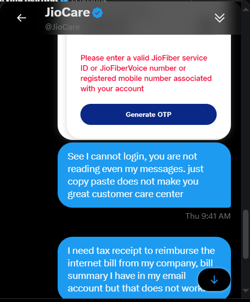 SubodhkTaneja's tweet photo. @JioCare As account is closed, I am not able to login, this is what I am trying to convey in private messages as well.. please find below screenshot for same. https://t.co/CguFOx640L