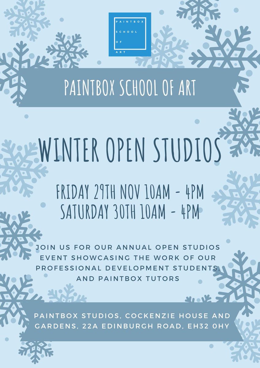 Paintbox School of Art (@paintbox_art) on Twitter photo We are looking forward to our upcoming Winter Open Studios! 29th and 30th of Nov | 10am - 4pm
All welcome! ❄️
<a href="/cockenziehouse/">Cockenzie House & Gardens</a> #openstudios #art #event We are looking forward to our upcoming Winter Open Studios! 29th and 30th of Nov | 10am - 4pm
All welcome! ❄️
<a href="/cockenziehouse/">Cockenzie House & Gardens</a> #openstudios #art #event