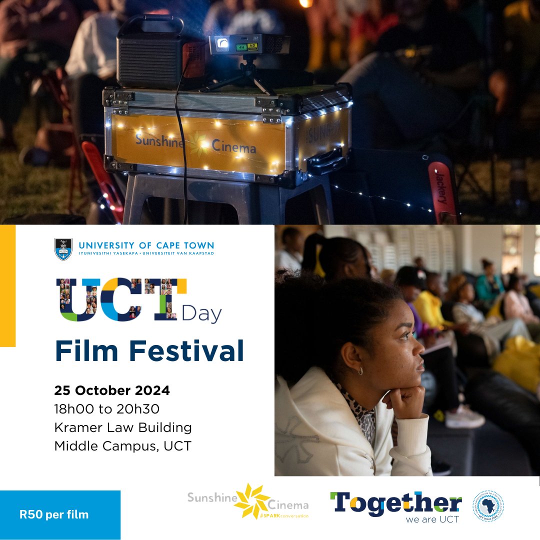 Join the UCT Day film festival!

Mark your calendars for Friday, 25 October 2024, from 18:00 to 20:30, for an unforgettable evening of local cinema!

In partnership with the UCT Centre for Film and Media Studies, Sunshine Cinema will present five locally-made films that showcase