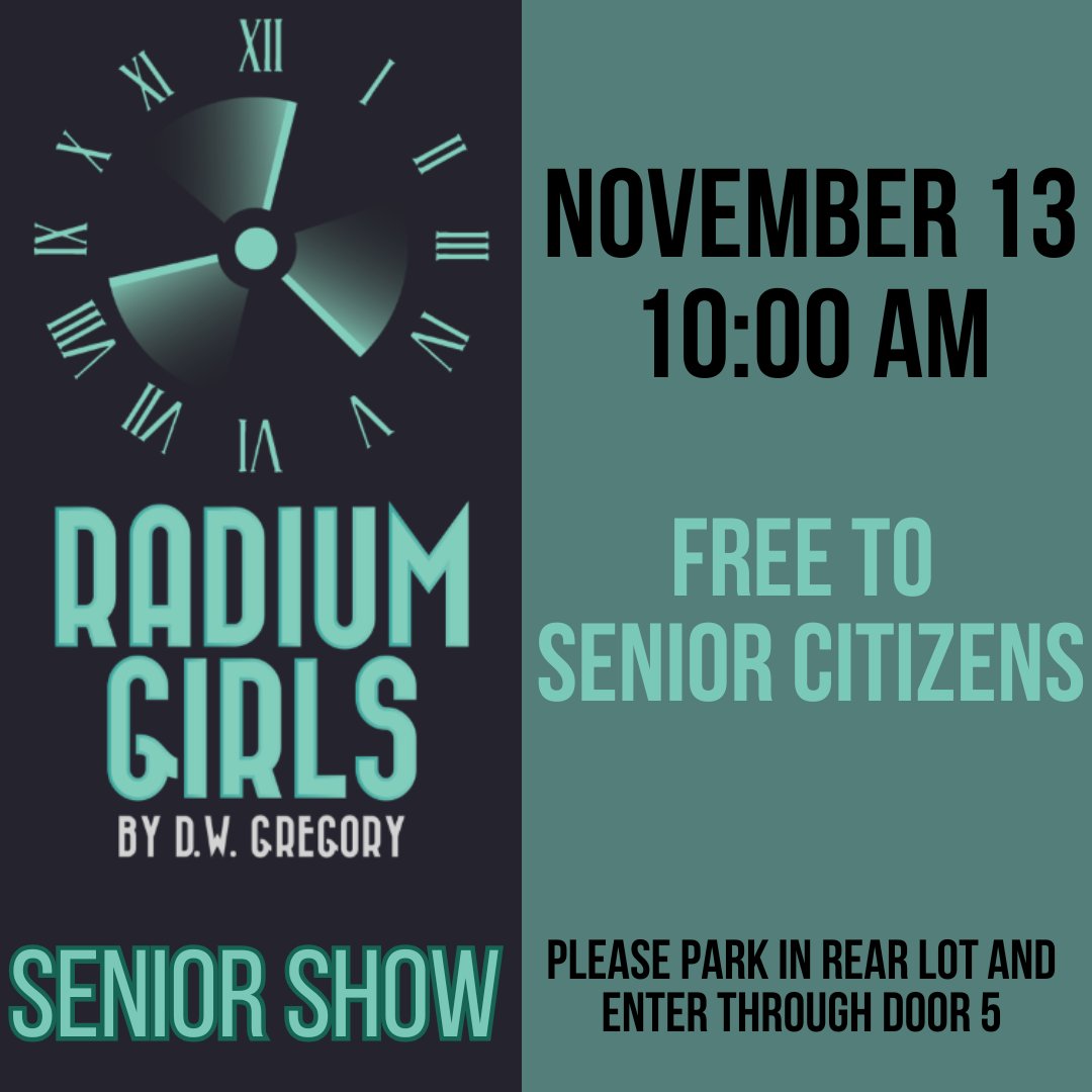 We are offering a special senior citizen viewing of our Fall Play "Radium Girls" on November 13 at 10 am.   Please share with any senior you think might be interested!