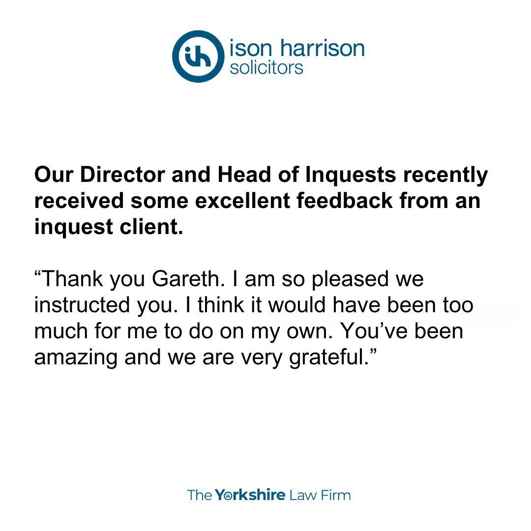 IsonHarrison's tweet photo. We are always thrilled to receive positive reviews from our clients!
Here is a testimonial for our Director & Head of Inquests, Gareth Naylor.
Thank you for trusting us and sharing your feedback. โจ
#IsonHarrison #ClientSatisfaction #testimonial #InquestSupport https://t.co/CRbqtUEQJR