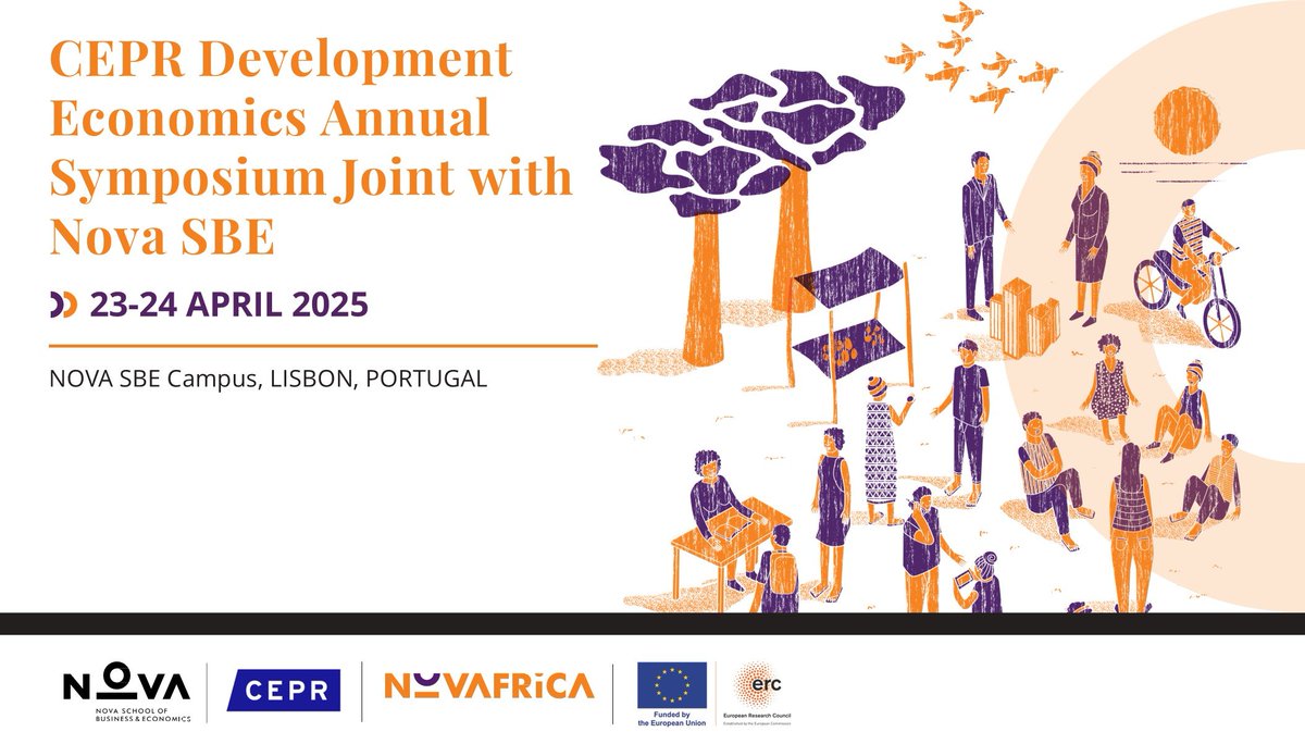 novafrica's tweet image. 🚨 Call for Papers 🚨
@NOVAFRICA is thrilled to host the @cepr_org Symposium on #DevelopmentEconomics with @NovaSBE!
📅 Deadline: 24 Nov 2024 📍 Lisbon, 23-24 April 2025
💼 Limited funding for junior researchers
🔗 Submission details: bit.ly/3UmKY9z