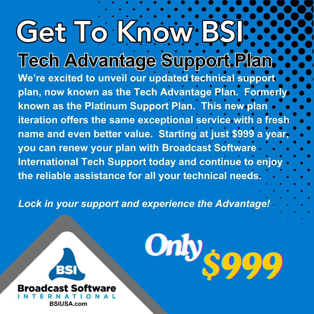Broad_Soft_Intl's tweet image. Get some of the best support in the business.  All based in the USA.

bsiusa.com/tech-care-plans

#BroadcastSoftware
#RadioAutomation
#MediaSoftware
#BroadcastEngineering
#RadioSoftware