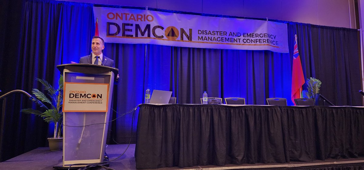 DaveColvinCEM's tweet image. Trevor Jones, Ontario's Deputy Minister of Emergency Management addresses #demcon introduces himself to the attendees of Day 2 of the conference @TrevorJonesCKL