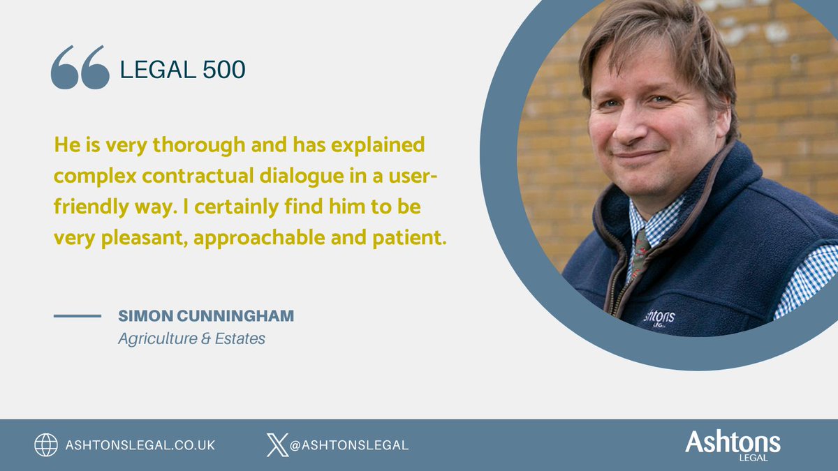 Simon Cunningham is "very pleasant, approachable and patient," says a client in #Legal500 2025! Simon is in our Top Tier #AgriculturalLaw team, assisting clients across #EastAnglia. Find out about the team and their service: ow.ly/ciOB50TGHVH