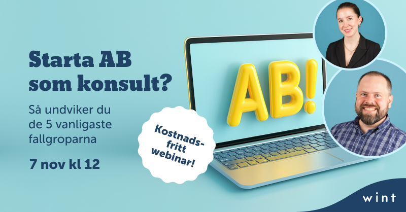 Ska du starta eget som konsult? Se till att undvika de vanligaste fallgroparna och lyckas med ditt bolag! Anmäl dig till vårt kostnadsfria webinar med vår skatteexpert den 7/11 kl 12.00-12.45: hubs.ly/Q02Vt6k70