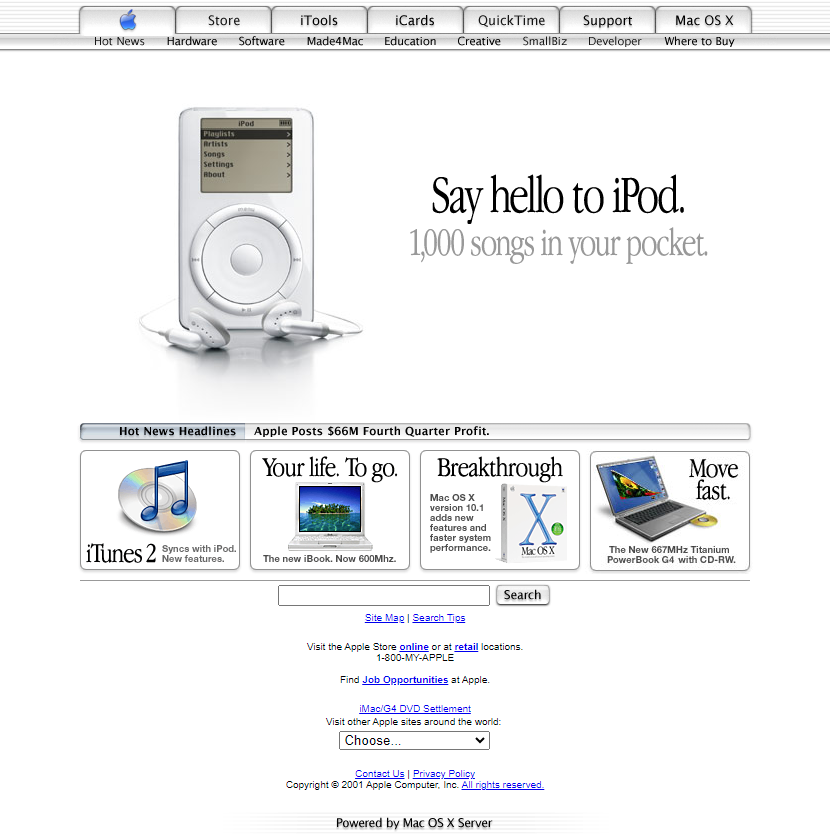 WebDesignMuseum's tweet photo. On October 23, 2001, Apple introduced the first-generation iPod. https://t.co/qEuF693MZQ