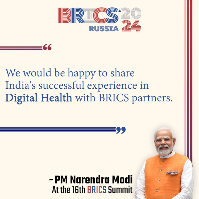 DDNewslive's tweet image. At the 16th BRICS Summit, Prime Minister Narendra Modi expressed India&apos;s willingness to share its successful experience in digital health with BRICS partners, emphasising the importance of collaboration in enhancing healthcare systems.

#BRICS2024 #PMModiatBRICS #DDNews…