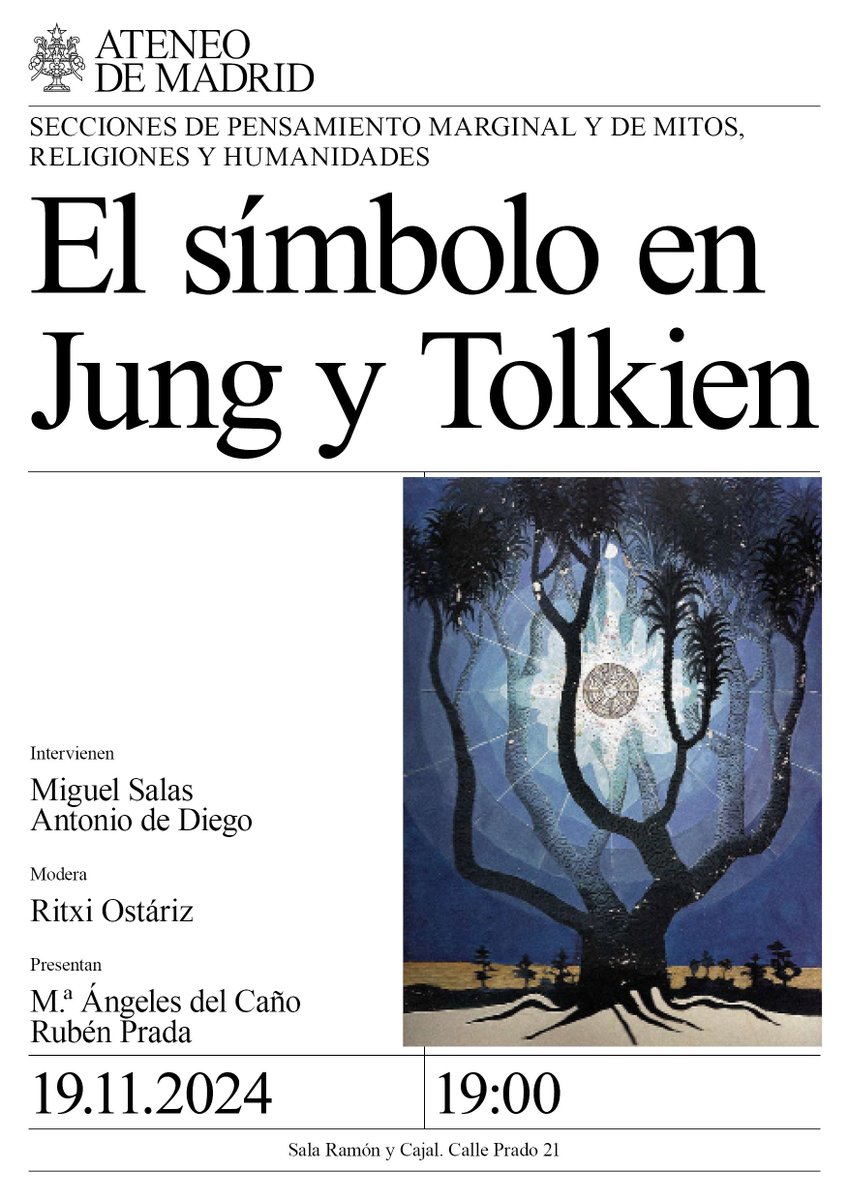 ElLibroRojoR's tweet image. El próximo martes 19 de noviembre a las 19:00, encuentro especial de @ElLibroRojoR en el @ateneodemadrid junto a @MiguelSalasDiaz y @adediegog hablando de ‘El símbolo en Jung y Tolkien’. ¿Se puede pedir más? (Entrada libre y gratuita hasta completar aforo; aprox. 80 personas).