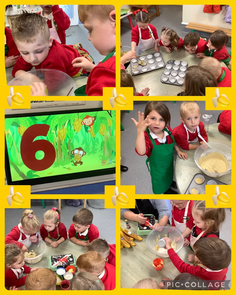 🍌Banana Bonanza🍌! This week the Nursery kitchen was filled with bananas. So we got baking and used the opportunity to practise our number skills. Well done Meithrin,  the results were delicious! 🤩🧁