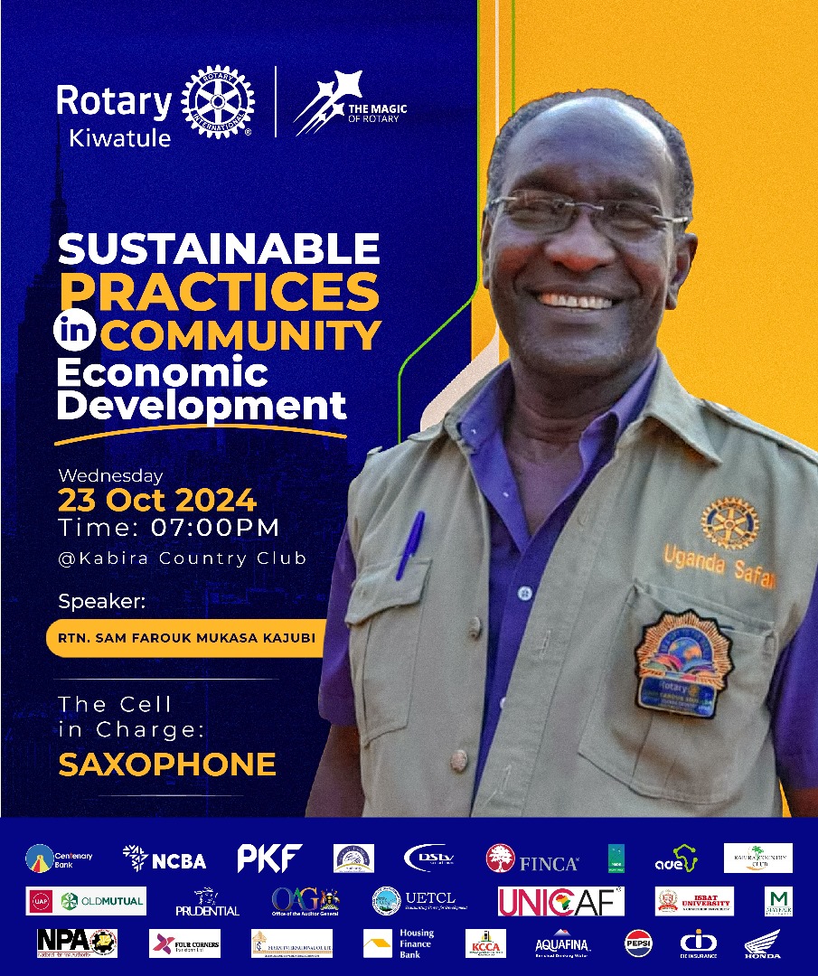 Rotary Club of Kiwatule (@rotarykiwatule) on Twitter photo Join us this Wednesday, 23rd Oct 2024, at 7:00 PM <a href="/KabiraCountry/">Kabira Country Club</a> for an insightful evening on Sustainable Practices in Community Economic Development! Our speaker Rtn. Sam Farouk Mukasa Kajubi, will be sharing his expertise on how we can foster lasting change in our communities. Join us this Wednesday, 23rd Oct 2024, at 7:00 PM <a href="/KabiraCountry/">Kabira Country Club</a> for an insightful evening on Sustainable Practices in Community Economic Development! Our speaker Rtn. Sam Farouk Mukasa Kajubi, will be sharing his expertise on how we can foster lasting change in our communities.