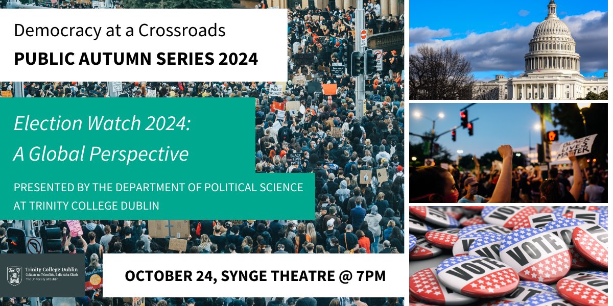 TCD Political Science (@tcdpoliticalsci) on Twitter photo This Thursday! 🌎🗳️ "Election Watch 2024: A Global Perspective" is your chance to hear expert takes on what’s ahead for democracy with US & Irish elections looming. Panellists <a href="/MichaelgTCD/">Michael Gallagher</a>, Lisa Keenan & Peter Stone. Limited tickets still available ⬇️
tinyurl.com/4pxsekb5 This Thursday! 🌎🗳️ "Election Watch 2024: A Global Perspective" is your chance to hear expert takes on what’s ahead for democracy with US & Irish elections looming. Panellists <a href="/MichaelgTCD/">Michael Gallagher</a>, Lisa Keenan & Peter Stone. Limited tickets still available ⬇️
tinyurl.com/4pxsekb5