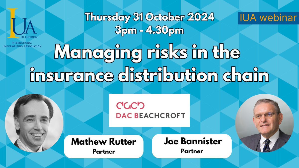 Many insurers and distributors try not to think about what will happen if either they or a counterparty comes under financial stress. On October 31 the IUA will be hosting a free webinar to provide an understanding of the key issues to think about. buff.ly/3C3rm3P
