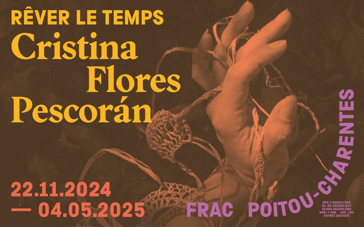 Frac_PC's tweet photo. [EXPOSITION]
𝙍𝙚̂𝙫𝙚𝙧 𝙡𝙚 𝙩𝙚𝙢𝙥𝙨 | 𝗖𝗿𝗶𝘀𝘁𝗶𝗻𝗮 𝗙𝗹𝗼𝗿𝗲𝘀 𝗣𝗲𝘀𝗰𝗼𝗿𝗮́𝗻
23.11 > 04.05.2025
↪︎ vernissage le 22.11 à 18h
✨Le Frac Poitou-Charentes est heureux de vous inviter au vernissage de sa prochaine exposition à Angoulême ✨
[...] https://t.co/30F6C7XMiY