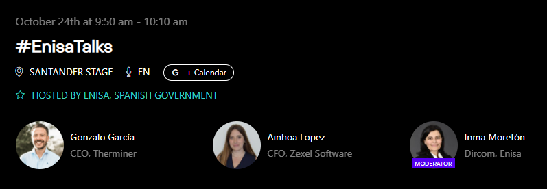 #VDS24 Nuestra directora de Comunicación, <a href="/inmamore/">Inma</a>, moderará un #conversacionesEnisa con Ainhoa López, CFO de Zexel y Gonzalo García, CEO de <a href="/Therminer1/">pimgux</a>, ambas #clienteEnisa

¡Os esperamos! 
🗓️ Mañana, 24 de octubre 🕙09:50 h 
📍Santander Stage <a href="/VDS_event/">VDS</a> 

Programa completo: