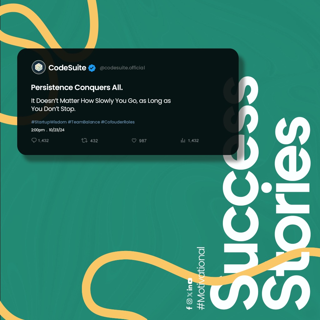 code_suite's tweet image. Keep going, no matter how slow your pace! At CodeSuite, we believe in the power of perseverance.
Join our amazing team and make your mark in the tech world. 💻🚀
#Codesuite #Hiring #TechJobs #CareerOpportunities #Motivation #NeverGiveUp