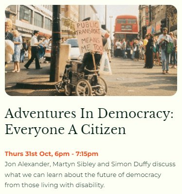 Red Press (@redpresspub) on Twitter photo Looking forward to next week's event at the Conduit with <a href="/jonjalex/">Jon Alexander</a> <a href="/martynsibley/">Martyn Sibley</a> and <a href="/simonjduffy/">Simon J Duffy</a> talking about what we can learn about the future of democracy from those living with disability. #EverydayCitizenship
theconduit.com/upcoming-event… Looking forward to next week's event at the Conduit with <a href="/jonjalex/">Jon Alexander</a> <a href="/martynsibley/">Martyn Sibley</a> and <a href="/simonjduffy/">Simon J Duffy</a> talking about what we can learn about the future of democracy from those living with disability. #EverydayCitizenship
theconduit.com/upcoming-event…