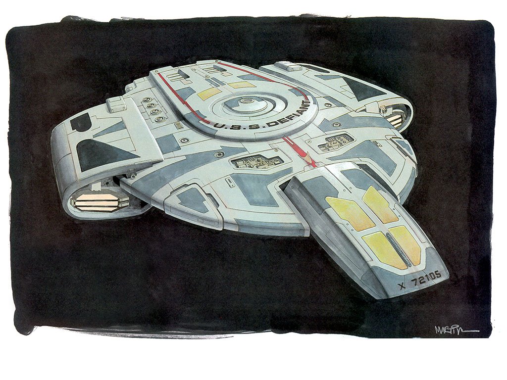 TheSpaceshipper's tweet photo. Star Trek: Deep Space Nine (1993-1999): USS Defiant, art by Jim Martin https://t.co/JQTMKseaYi